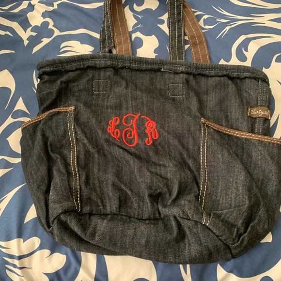 Thirty-One Retro Metro Tote - Denim print - Initials LRT (T in the middle) - Picture 1 of 4